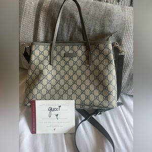 Gucci Leather Gray Monogram Tote Authentic